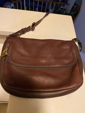 Fossil Chestnut Pebbled Leather Shoulder Bag